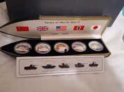 LIBERIA 2008 TANKS OF WW2  COLORED PROOF SILVER RARE 5  COIN SET WITH COA & OGP