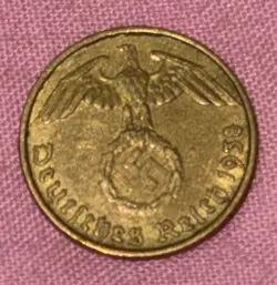 1938 A GERMANY WW2 WWII 5 PFENNIG CIRCULATED