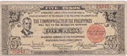 KAPPYSCOINS WC152 PHILIPPINES 1942 WW2  EMERGENCY MONEY FIVE PESO  VF NOTE S648