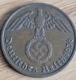 VERY RARE KEY DATE 1936 F WW2 GERMAN NAZI 2 REICHSPFENNIG