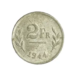 1944 BELGIUM 2 FRANCS WW2 ERA WORLD COIN US MINTED STEEL 43 WHEAT CENT PLANCHET