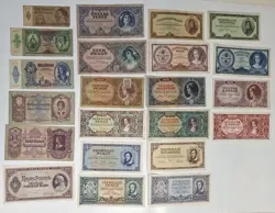 HUNGARY WW2 22 PCS COLLECTION BANKNOTES (F-XF)  10P-100.000 B.PENGO SERIE