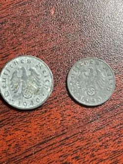 1940 D GERMANY 5 PFENNIG & 1943 A 1 PFENNIG COIN - 2 COIN LOT WW2