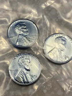 1943 STEEL PENNY, LOT OF 3, WARTIME WW2 UNCIRCULATED