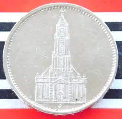 GERMAN 5 REICHSMARK 1934 E POTSDAM GARRISON CHURCH SILVER COIN 3RD WW2 MARK RARE