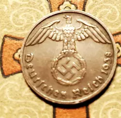 GERMANY 1938 D 1 REICHSPFENNIG   COIN 3RD REICH WW2 PFENNIG RP