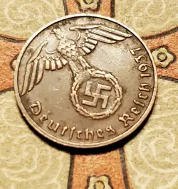 GERMANY 1937 D 1 REICHSPFENNIG   COIN 3RD REICH WW2 PFENNIG RP