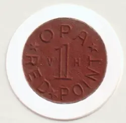 1944 US WWII OPA VH RED RATION TOKEN COLLECTIBLE WW2 COLLECTION OLD WAR COIN USA