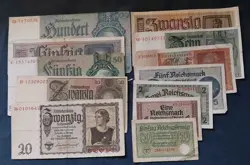 GERMAN WW2 3RD REICH 50RPF TO 100RM 12 CIRCULATED BANKNOTES