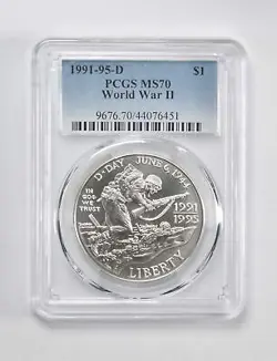 MS70 1991-95 D WORLD WAR 2 COMMEMORATIVE $1 PCGS BLUE LABEL *0058