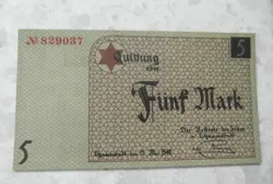 ŁÓDŹ/LITZMANNSTADT WORKERS BANKNOTE 5 MARK 1940