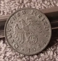 WWII GERMAN PFENNIG WAR 1944-B WW2 GERMANY 1 REICHSPFENNIG COIN, HAS FLAWS