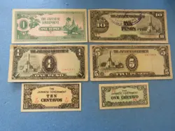 JIM WW 2 LOT OF 6 PHILIPINES PAPER CURRENCY NOTES, JAPANESE OCCUPATION WWII