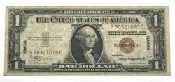 1935 A $1 ONE DOLLAR HAWAII OVER PRINT SILVER CERTIFICATE WW2  S50321070C  BROWN