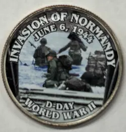 INVASION OF NORMANDY - D-DAY JUNE 6 1944 WW2 - COLORIZED KENNEDY HALF DOLLAR