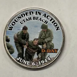 D-DAY UTAH BEACH JUNE 6 1944 WOUNDED IN ACTION WW2 - COLORIZED KENNEDY HALF