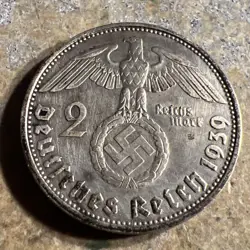 1938 D 2 MARK GERMAN WW2 SILVER COIN THIRD REICH NICE CONDITION W-922