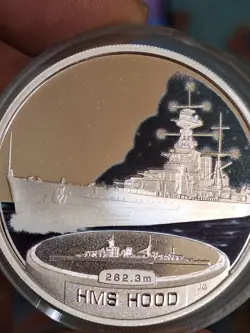 TUVALU 2007  FIGHTING SHIPS OF WW2  HMS HOOD RARE  1 OZ  SILVER COLORED PROOF