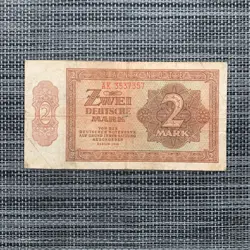 POST WW2 1948 GERMANY DEMOCRATIC REPUBLIC 2 MARK BANKNOTE WWII GERMAN CURRENCY