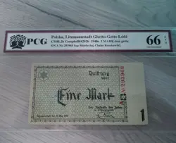 ONE MARK/BANKNOTE/GHETTO/WW2/LITZMANNSTADT/POLAND/1940/GERMAN REICH/PMG/LODZ