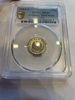 PCGS MS64 1944-D 1 PFENNIG PFG GERMANY, THIRD REICH J.369 WW2