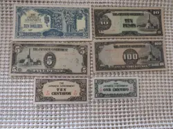 WW 2 LOT OF 6 PHILIPINES PAPER CURRENCY NOTES JAPANESE OCCUPATION WWII 1941-43