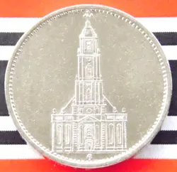 GERMAN COIN 1934 G 5 REICHSMARK POTSDAM GARRISON CHURCH SILVER 3RD WW2 MARK RARE