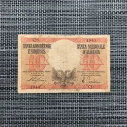 1939-44 ALBANIA ALBANIAN BANKNOTE 10 LEKE WW2 WWII ITALIAN OCCUPATION CURRENCY
