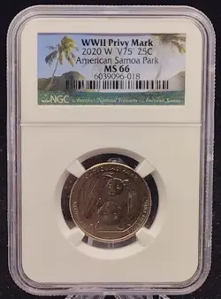 2020-W 'V75' WW2 PRIVY MARK CLAD QUARTER AMERICAN SAMOA PARK NGC MS66