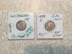 SWITZERLAND HELVETIA  SWISS WW2 1941 1959B SILVER 1/2 FRANC  LOT OF THREE COIN