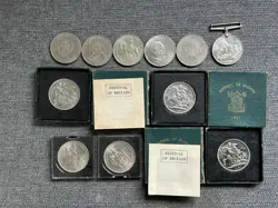 10 X VARIOUS FIVE SHILLINGS COINS PLUS WW2 MEDAL