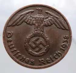 GERMANY 1 REICHSPFENNIG BRONZE COIN 1938 D WW2 THIRD REICH