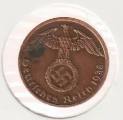 RARE WWII COPPER GERMAN WAR 1938-A WW2 GERMANY 1 REICHSPFENNIG COLLECTION COIN