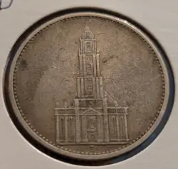 1934 D WW2 GERMAN NAZI 5 MARK  POTSDAM CHURCH COIN