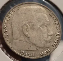 1939 D WW2 GERMAN NAZI 2 MARK COIN