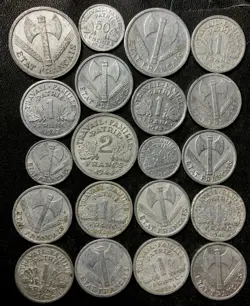 OLD VICHY FRANCE COIN LOT - 20 HISTORIC WW2 ERA OCCUPATION COINS - LOT #B10