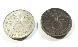 GERMANY 3RD REICH WW2 SILVER  1937 A & 1939 A REICHSMARK  WITH SWASTIKA