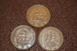 LOT OF 3 SOUTH AFRICA PENNIES 1942, 1943 & 1944 WWII  WW2 ERA SAILING SHIP COINS