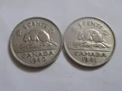 CANADA WW2 GEORGE V1 FIVE CENT COINS   DATES   1940  1941  NICE COINS