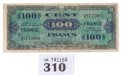 BANKNOTE FRANCE ALLIED MILITARY CURRENCY 100 FRANCS 1944 WW2