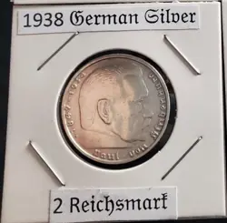 NAZI GERMANY 1938 GENUINE WW2 THIRD REICH 2 REICHSMARK SILVER COIN