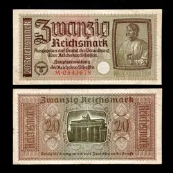 1940-1945 GERMANY 20 REICHSMARK NAZI BANKNOTE PAPER MONEY THIRD REICH WW2 ERA VF