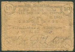 US PHILIPPINE 10 CENTAVOS BOHOL JAGNA CHANGE BOARD WW2 CIRCULATING BANKNOTE