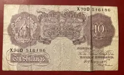 WW2 ERA PURPLE BANK OF ENGLAND 10 SHILLING NOTE PEPPIATT