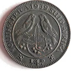 1939 SOUTH AFRICA FARTHING - UNCOMMON PRE WW2 DATE COIN - LOT #B13
