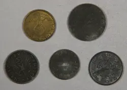 LOT OF (5) WORLD WAR 2 WWII GERMAN GERMANY THIRD REICH COINS PFENNIG