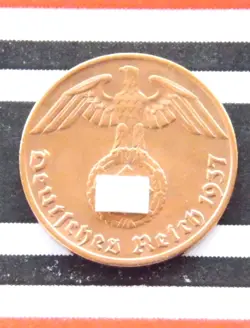 GERMAN COIN 1937 A 1 REICHSPFENNIG SWASTIKA COPPER 3RD REICH WW2 + UNC + PFENNIG
