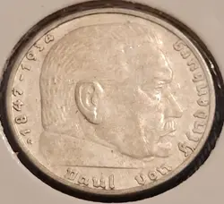 RARE 1936 G WW2 GERMAN NAZI 2 MARK COIN