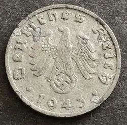 GERMANY-1943-THIRD REICH - 1 REICHSPFENNIG  COIN-WORLD WAR 2 - MINT B - VIENNA