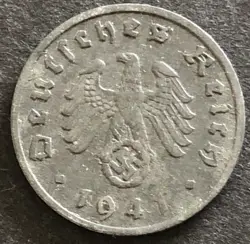 GERMANY-1941-THIRD REICH - 1 REICHSPFENNIG  COIN-WORLD WAR 2 - MINT F -STUTTGART